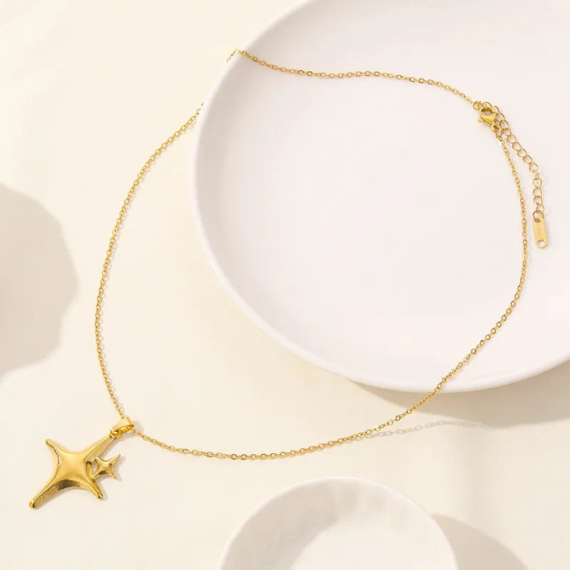 304 Stainless Steel IG Style Simple Style Plating Star Moon Pendant Necklace