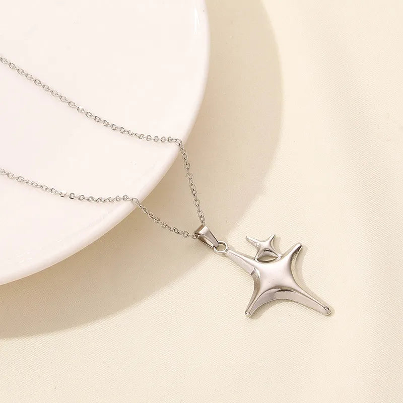 304 Stainless Steel IG Style Simple Style Plating Star Moon Pendant Necklace