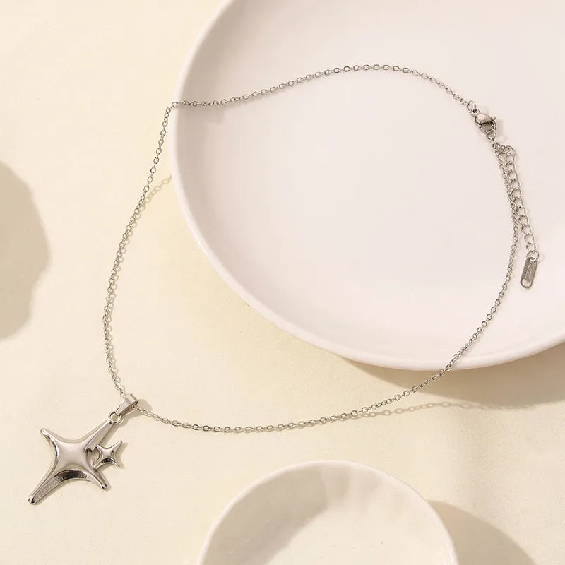 304 Stainless Steel IG Style Simple Style Plating Star Moon Pendant Necklace