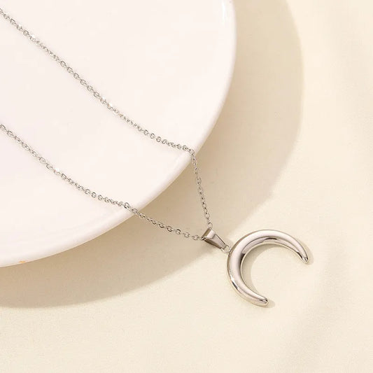 304 Stainless Steel IG Style Simple Style Plating Star Moon Pendant Necklace