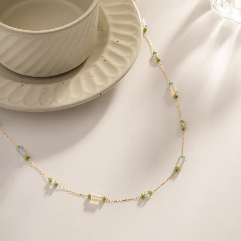 304 Stainless Steel Opal IG Style Sweet Beaded Geometric Necklace