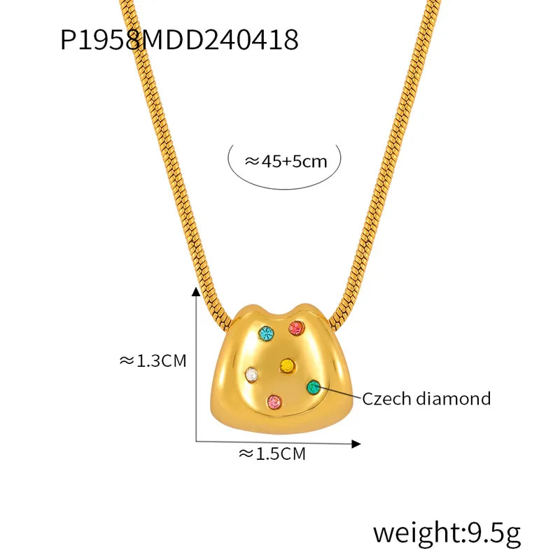 304 Stainless Steel Rhinestone 18K Gold Plated Elegant Simple Style Korean Style Plating Geometric Rhinestones Pendant Necklace