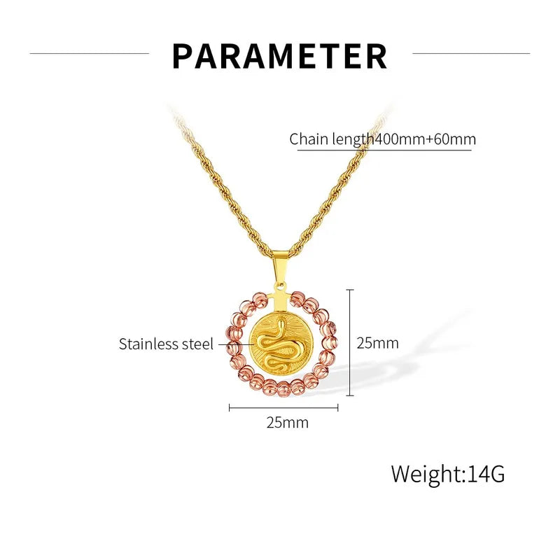 304 Stainless Steel Titanium Steel IG Style Simple Style Beaded Hollow Out Round Snake Pendant Necklace