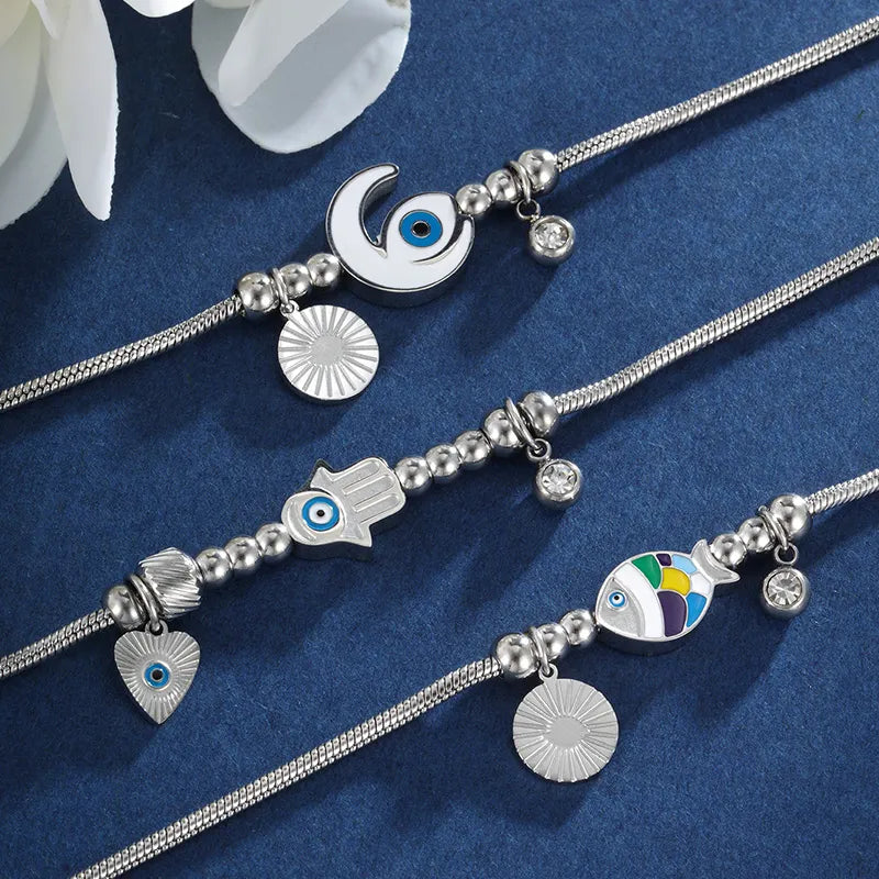 304 Stainless Steel XUPING Simple Style Irregular Enamel Palm Moon Fish Bracelets