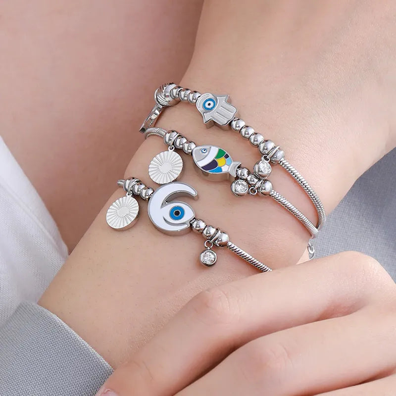 304 Stainless Steel XUPING Simple Style Irregular Enamel Palm Moon Fish Bracelets