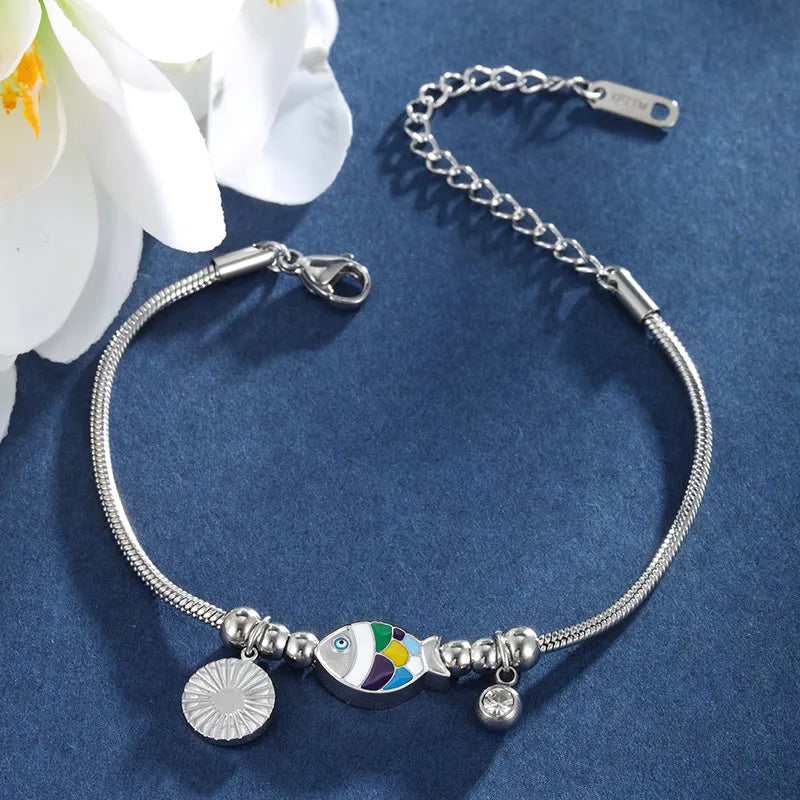 304 Stainless Steel XUPING Simple Style Irregular Enamel Palm Moon Fish Bracelets