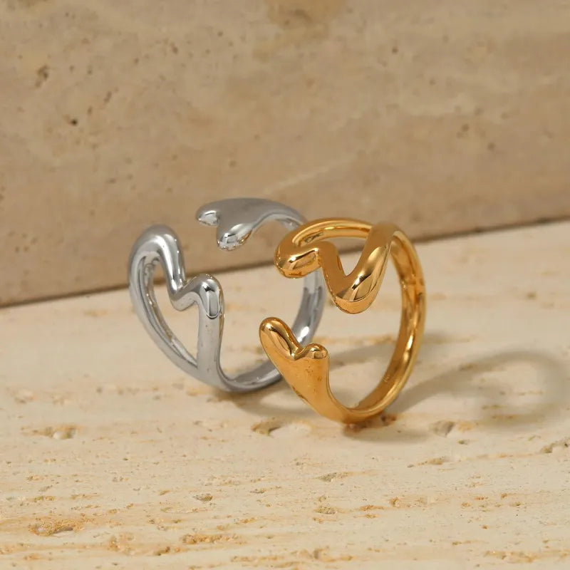 316 Stainless Steel 16K Gold Plated White Gold Plated Sweet Heart Shape Open Rings