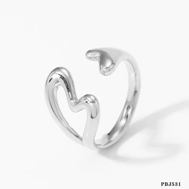 316 Stainless Steel 16K Gold Plated White Gold Plated Sweet Heart Shape Open Rings