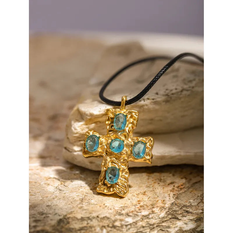 316 Stainless Steel 18K Gold Plated IG Style Modern Style Classic Style Inlay Cross Rhinestones Pendant Necklace