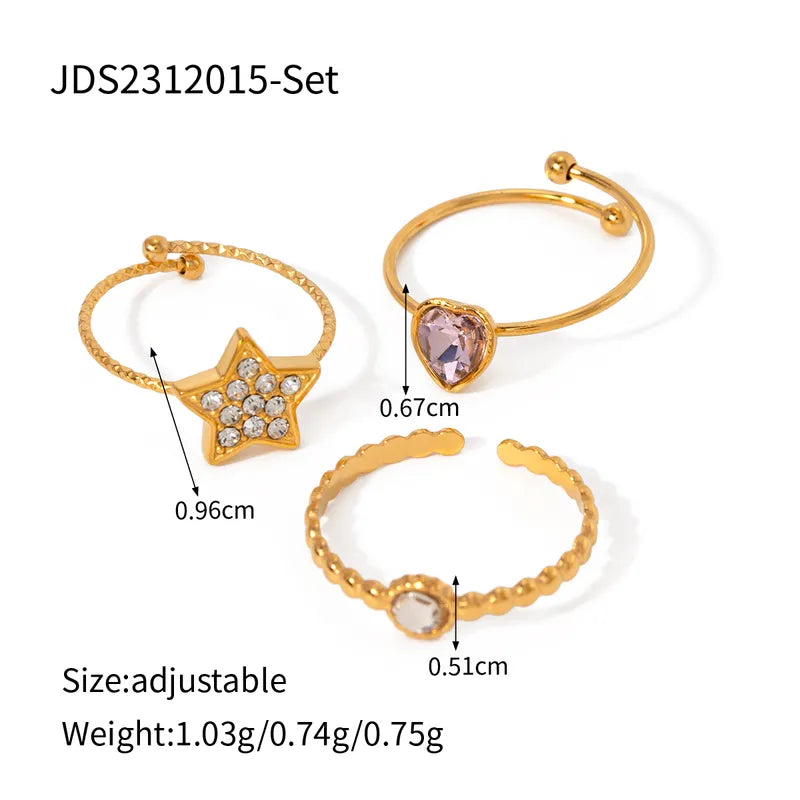 316 Stainless Steel 18K Gold Plated Simple Style Classic Style Plating Inlay Pentagram Heart Shape Rhinestones Rings