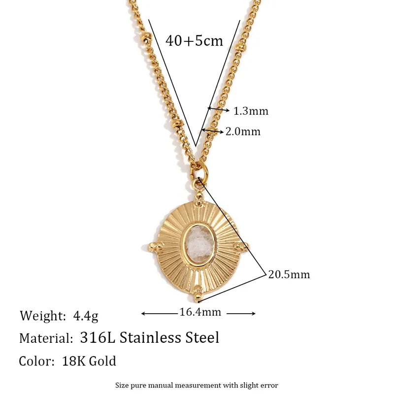 316L Stainless Steel 18K Gold Plated Vintage Style Simple Style Classic Style Plating Inlay Geometric Artificial Crystal Natural Stone Pendant Necklace