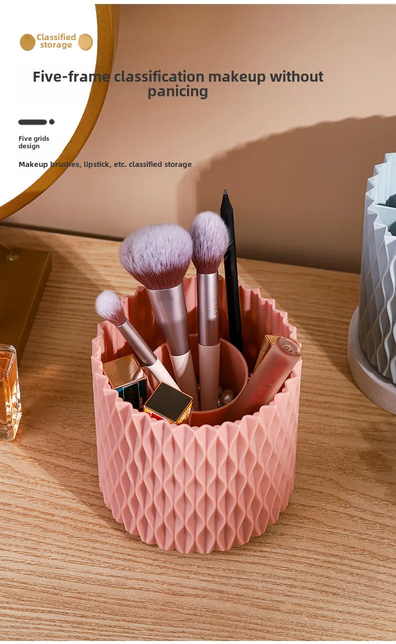 360 Rotating Large Capacity Cosmetic Brush Bucket Portable Brush Storage Box Lipstick Eyebrow Pencil Eye Shadow Brush Dustproof Pen Holder