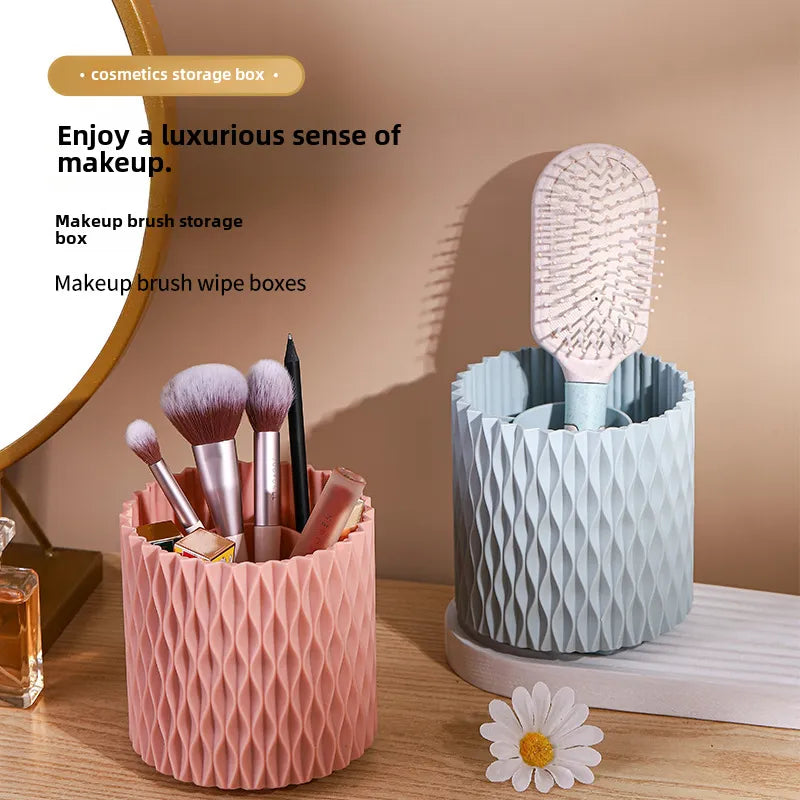 360 Rotating Large Capacity Cosmetic Brush Bucket Portable Brush Storage Box Lipstick Eyebrow Pencil Eye Shadow Brush Dustproof Pen Holder