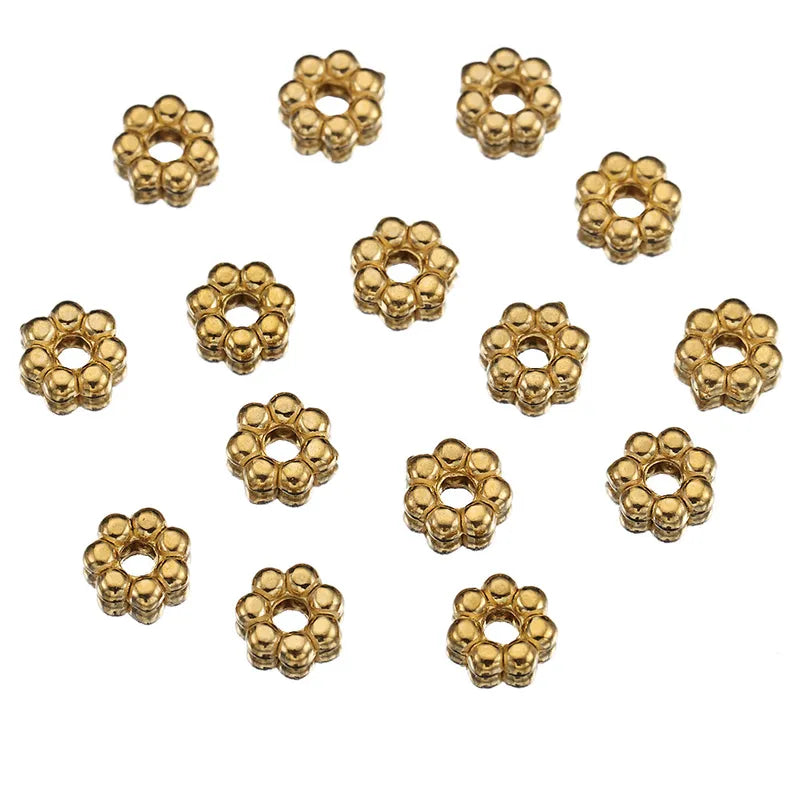 50 PCS/Package Diameter 4mm Diameter 5mm Diameter 6 Mm Hole 1~1.9mm Hole 2~2.9mm 304 Stainless Steel 18K Gold Plated Flower Polished Spacer Bars