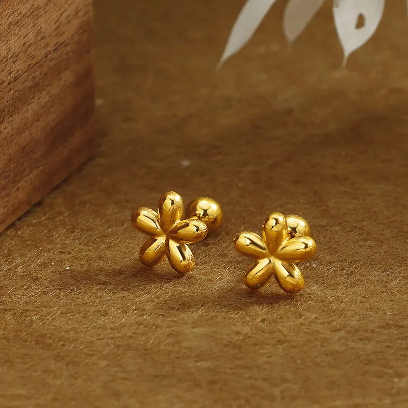 A Pair Of Stud Earrings Stainless Steel Cute Phoenix Five-Leaf Flower Stud Earrings Suitable For Ladies To Wear Or Give Away During Daily Dating