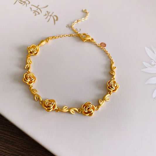 Alloy Copper Retro Plating Leaf Flower Bracelets