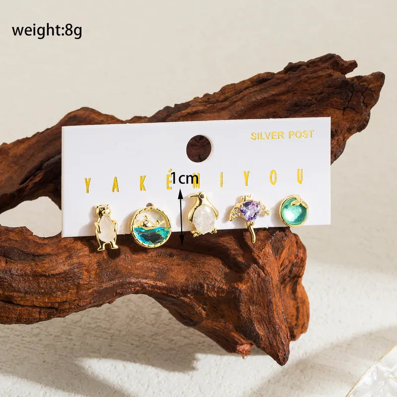 Animal Cartoon Copper 14k Gold Plated Zircon Ear Studs In Bulk\