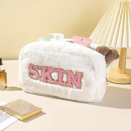 Basic Classic Style Letter Plush Square Makeup Bags