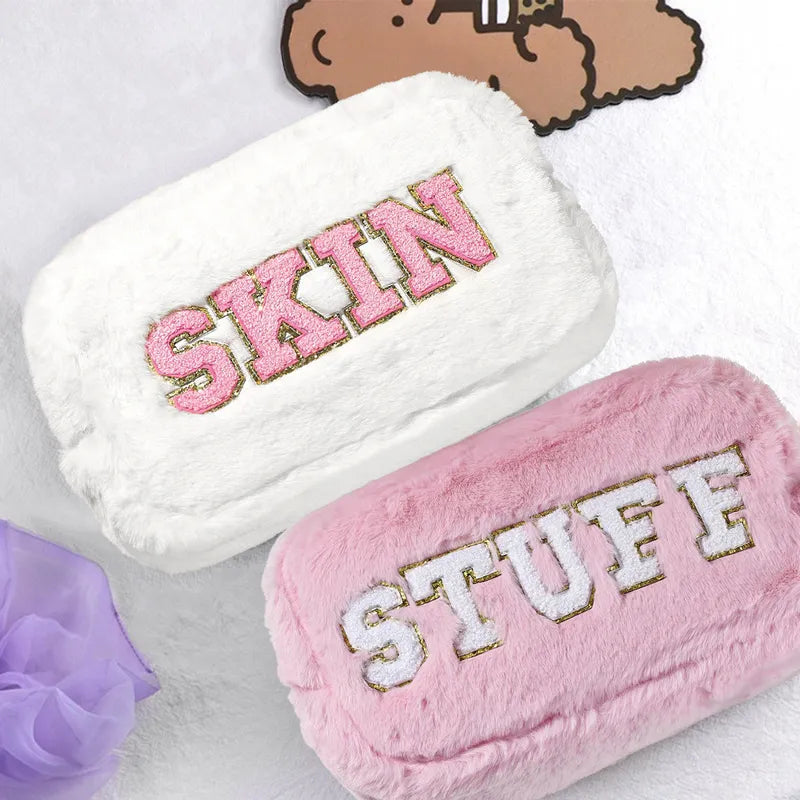 Basic Classic Style Letter Plush Square Makeup Bags