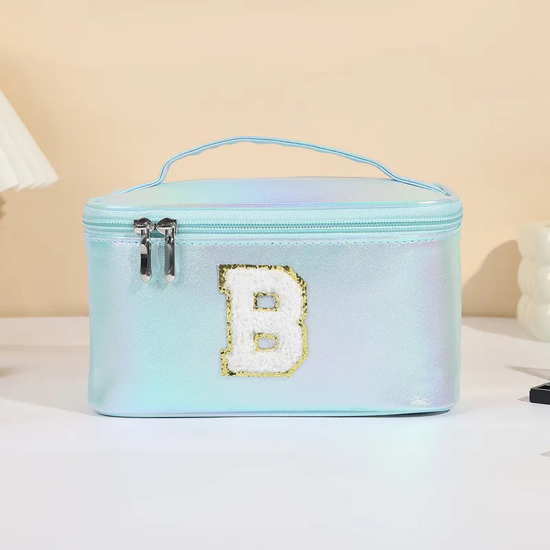 Basic Classic Style Letter Pu Leather Square Makeup Bags