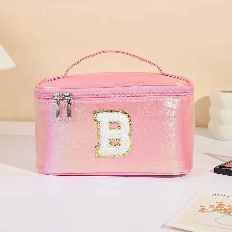 Basic Classic Style Letter Pu Leather Square Makeup Bags