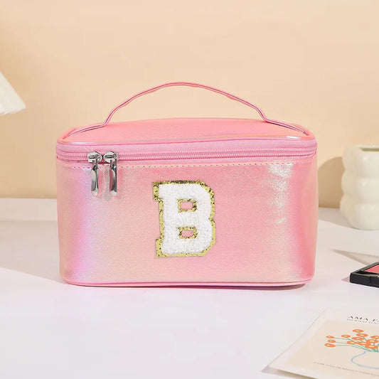 Basic Classic Style Letter Pu Leather Square Makeup Bags