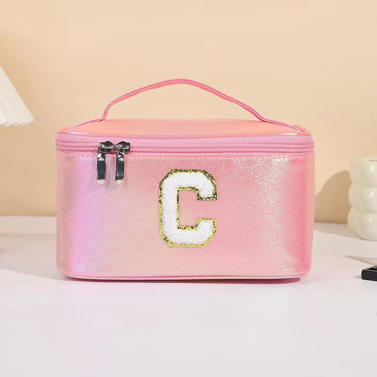 Basic Classic Style Letter Pu Leather Square Makeup Bags