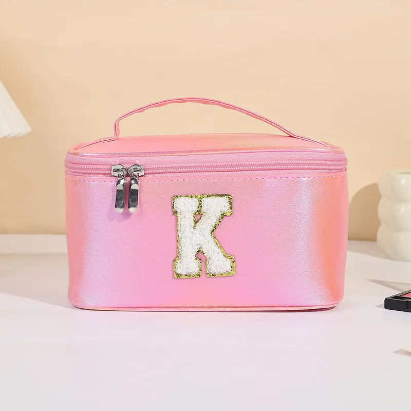 Basic Classic Style Letter Pu Leather Square Makeup Bags