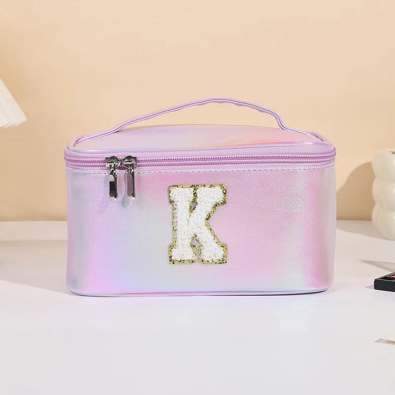 Basic Classic Style Letter Pu Leather Square Makeup Bags