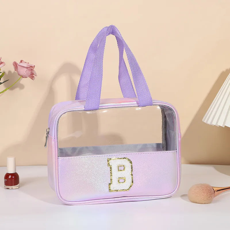 Basic Classic Style Letter Solid Color Pu Leather Square Makeup Bags