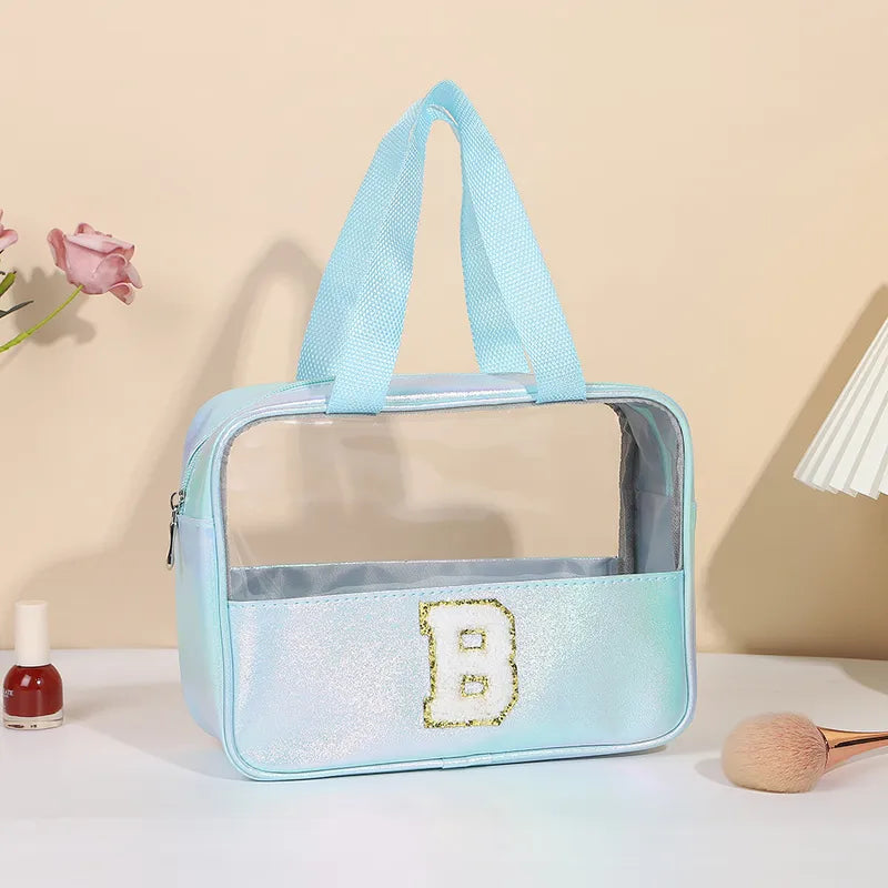 Basic Classic Style Letter Solid Color Pu Leather Square Makeup Bags