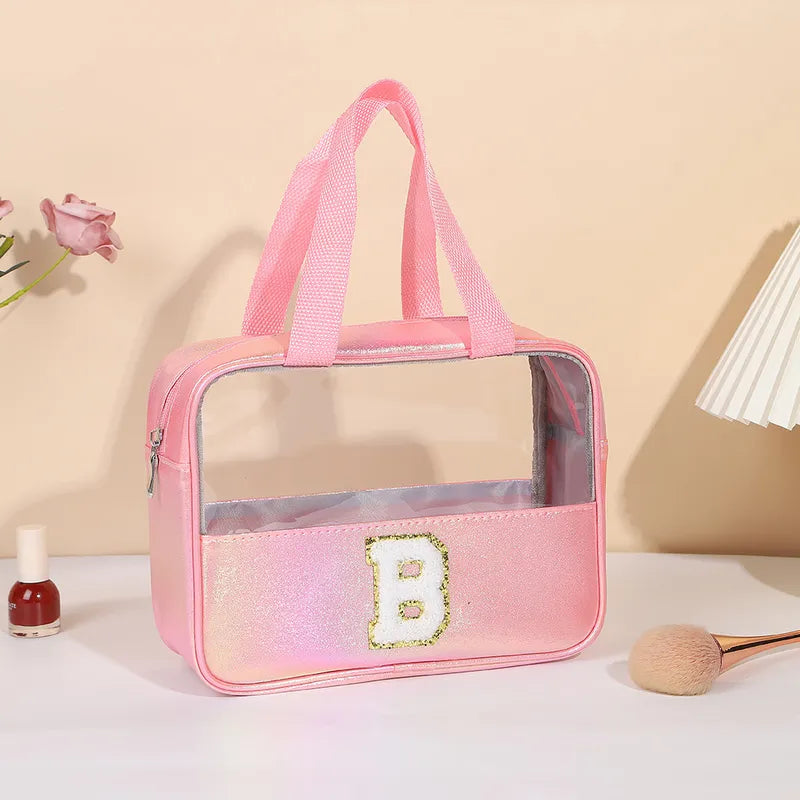 Basic Classic Style Letter Solid Color Pu Leather Square Makeup Bags