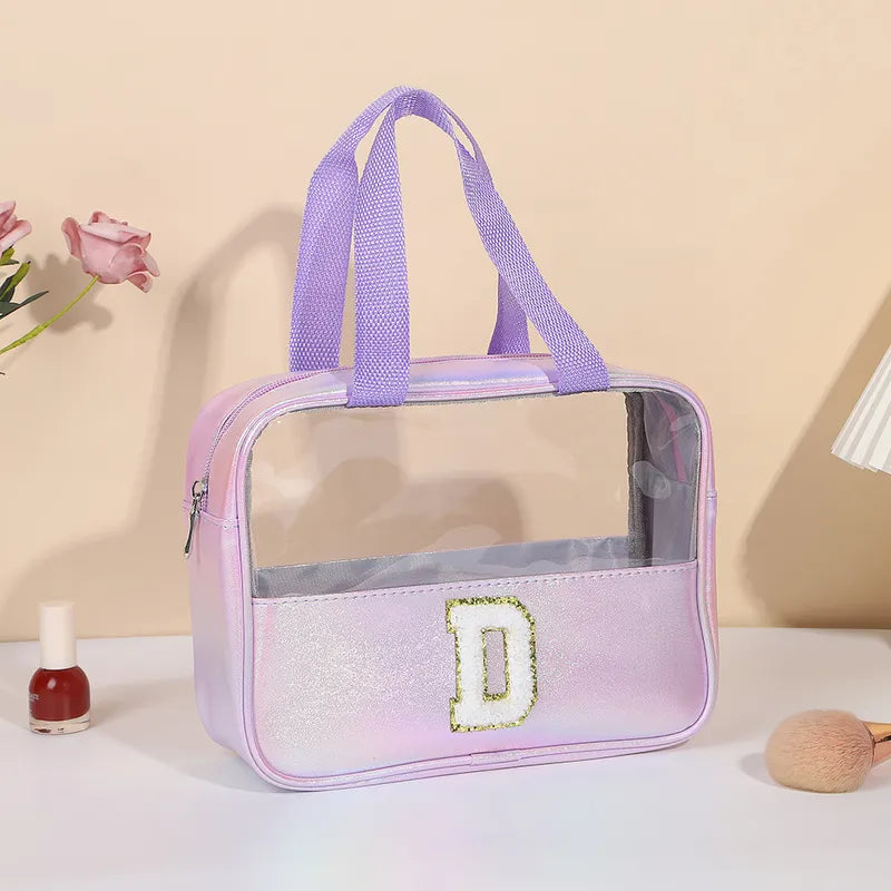 Basic Classic Style Letter Solid Color Pu Leather Square Makeup Bags