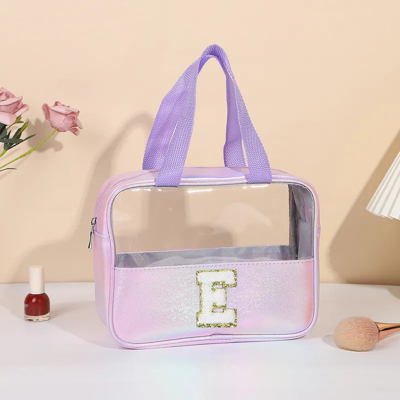 Basic Classic Style Letter Solid Color Pu Leather Square Makeup Bags