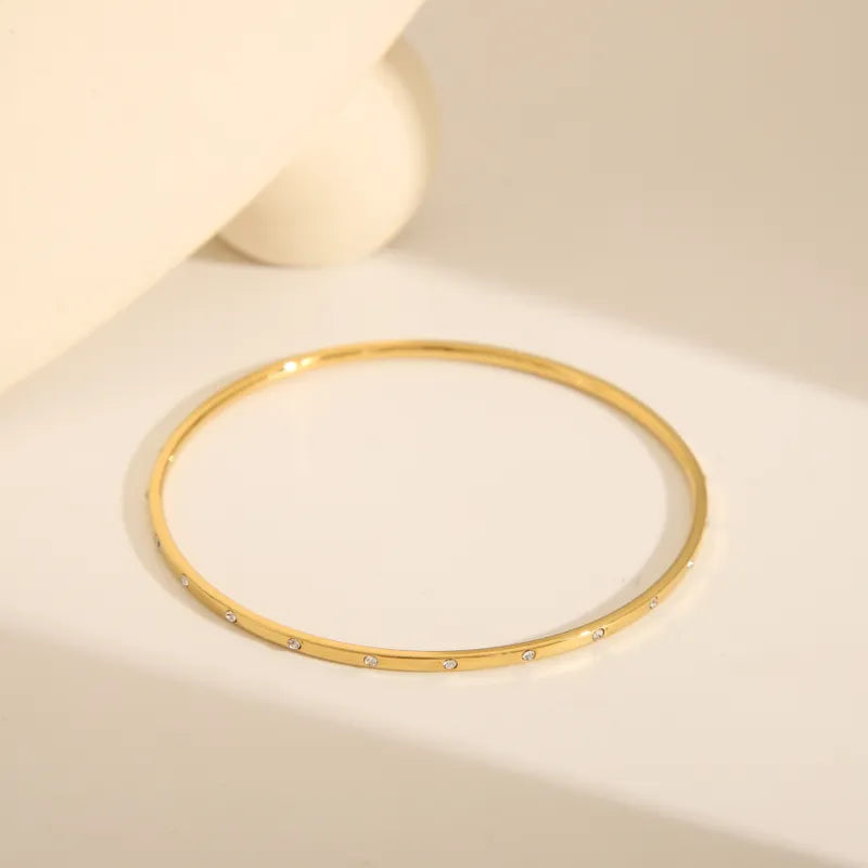 Basic Commute Solid Color 304 Stainless Steel 18K Gold Plated Zircon Bangle In Bulk