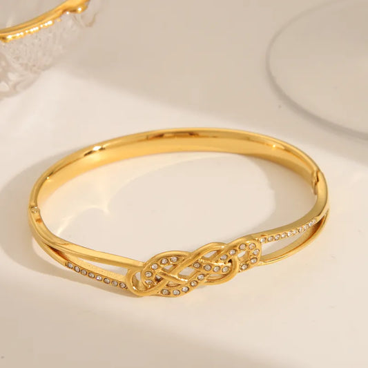 Basic Commute Solid Color 304 Stainless Steel 18K Gold Plated Zircon Bangle In Bulk