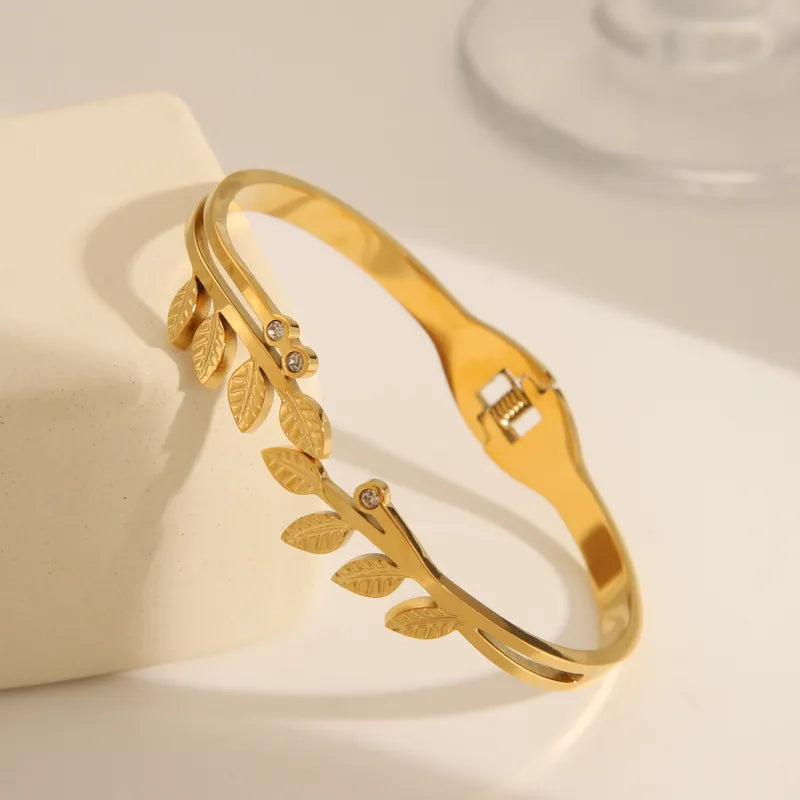 Basic Commute Solid Color 304 Stainless Steel 18K Gold Plated Zircon Bangle In Bulk