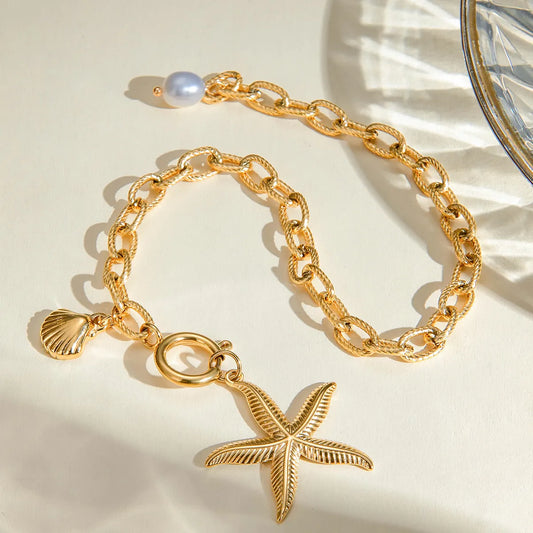 Basic Vacation Classic Style Starfish 304 Stainless Steel 18K Gold Plated Bracelets In Bulk