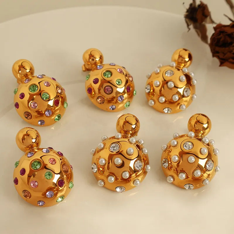 Best-Selling Button In Europe And America Titanium Steel 18K Gold Plating Stud Earrings Color