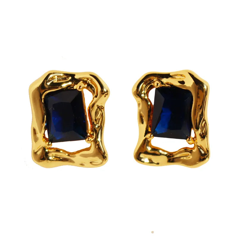 Brass 24K Gold Plated Geometric Zircon Ear Studs