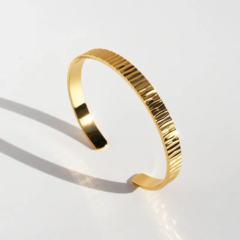 Brass 24K Gold Plated Stripe C Shape Solid Color Cuff Bracelets