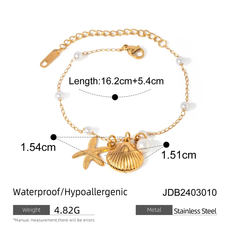 Casual Beach Starfish Shell 304 Stainless Steel 18K Gold Plated Bracelets In Bulk