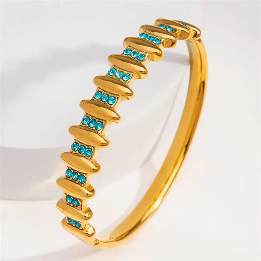 Casual Classic Style Geometric 304 Stainless Steel 18K Gold Plated Rhinestones Bangle In Bulk