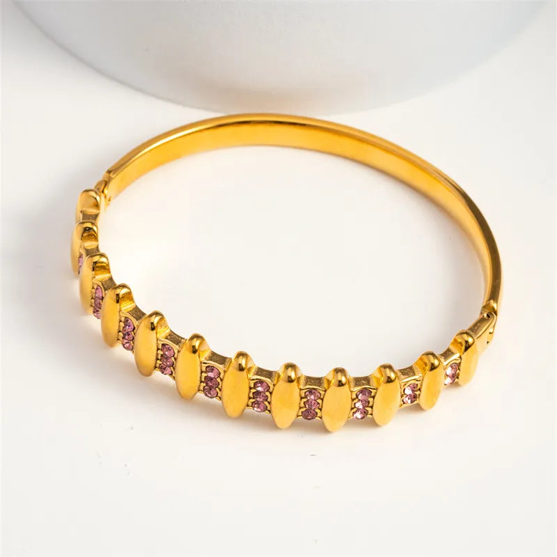 Casual Classic Style Geometric 304 Stainless Steel 18K Gold Plated Rhinestones Bangle In Bulk