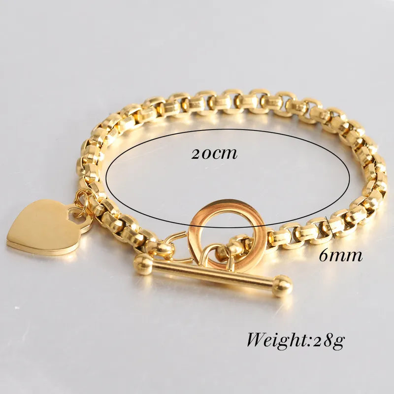 Casual Classic Style Heart Shape Titanium Steel 18K Gold Plated Bracelets In Bulk