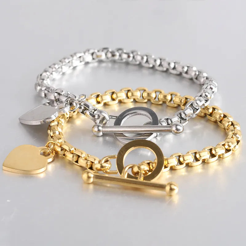 Casual Classic Style Heart Shape Titanium Steel 18K Gold Plated Bracelets In Bulk