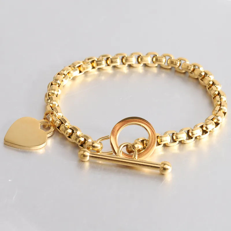 Casual Classic Style Heart Shape Titanium Steel 18K Gold Plated Bracelets In Bulk