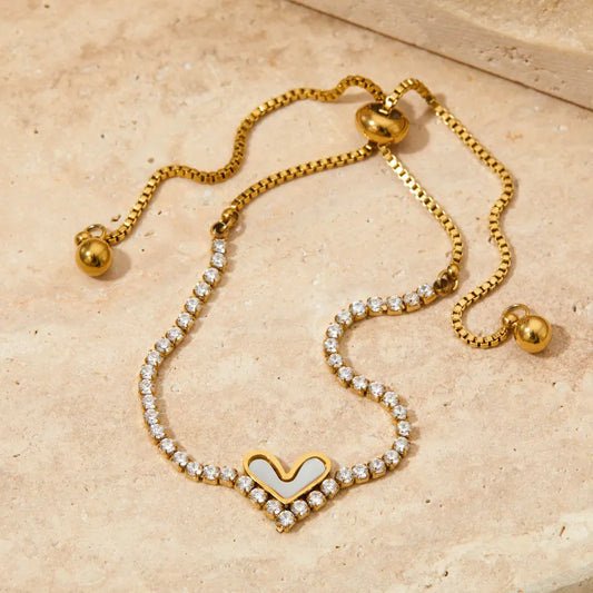 Casual Cute Heart Shape 304 Stainless Steel 16K Gold Plated White Gold Plated Gold Plated Rhinestones Bracelets In Bulk