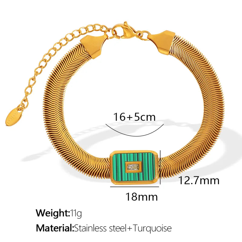 Casual Elegant Commute Rectangle 304 Stainless Steel 18K Gold Plated Turquoise Shell Bracelets In Bulk