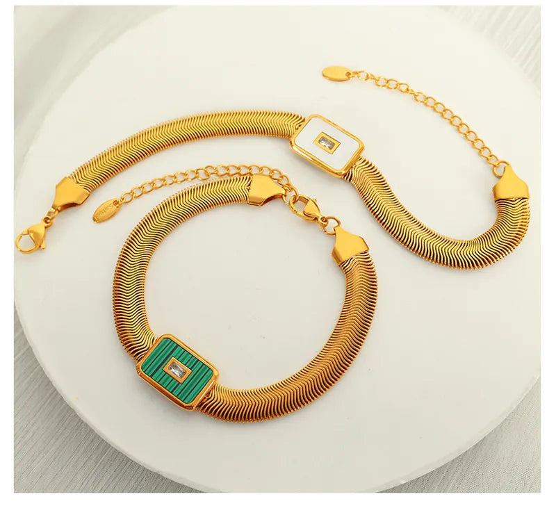 Casual Elegant Commute Rectangle 304 Stainless Steel 18K Gold Plated Turquoise Shell Bracelets In Bulk